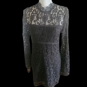 Bardot Black Lace Long Sleeve Dress, 6